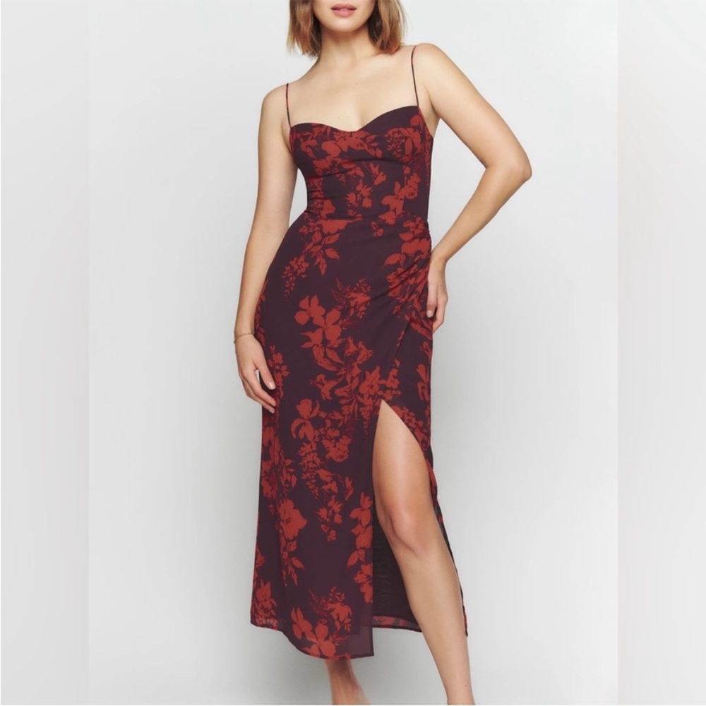 NWT Reformation Kourtney Divina Slip Midi Dress Side Slit Floral Red Size 6 XS-S